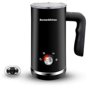 Bonsenkitchen Espumador de Leite 4 em 1 Elétrico e Automático, Capacidade 300 mL, 110V, Preta