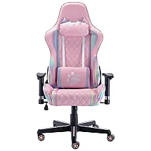 Cadeira Gamer Ergonômica e Reclinável com Apoio de Cabeça e Lombar, CIMOO, Rosa