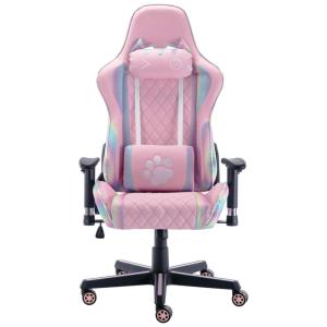 Cadeira Gamer Ergonômica e Reclinável com Apoio de Cabeça e Lombar, CIMOO, Rosa