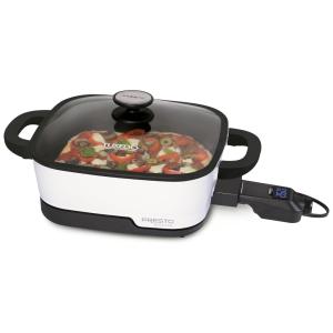 Frigideira Elétrica com Tampa de Vidro, Revestimento Antiaderente e Controle de Temperatura Digital, 110V 1000W, Presto 07118, Branca