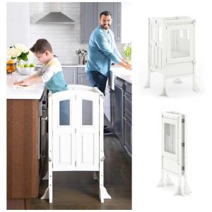 Banqueta Torre de Aprendizagem Dobrável Martha Stewart Guidecraft Kitchen Helper Branco Linho Madeira Bétula Altura Ajustável