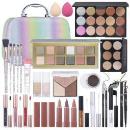 Kit de Maquiagem Completo Pomcral 12 Cores Paleta de Sombras 20 Cores Fundação Corretivo Batom Pincéis