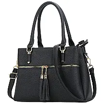 Bolsa Feminina de Ombro com Alça Superior e Detalhe de Zíper, KKXIU Handbag Black, Preto
