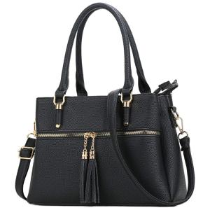 Bolsa Feminina de Ombro com Alça Superior e Detalhe de Zíper, KKXIU Handbag Black, Preto