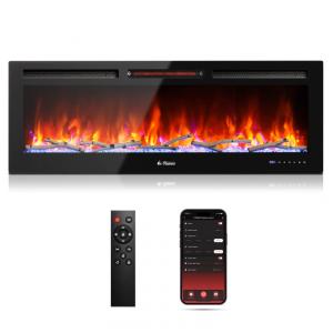 Lareira Elétrica de Embutir A45x127L com Controle Remoto e APP para Celular, 110V 1500W, TURBRO, Preta