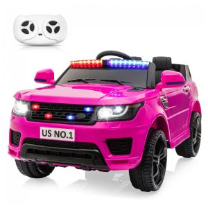 TOBBI Carro Elétrico Policial 12V Recarregável para Crianças 2 Assentos até 29 kg, Idade Recomendada 3 Rosa