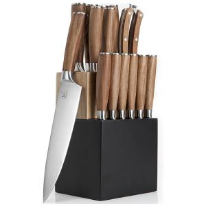 Conjunto de Facas JJ Natura em Aço Inoxidável com Bloco de Bancada Multinível, 15 Peças, Marrom