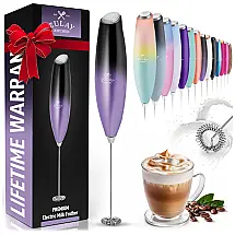 Espumador Elétrico de Leite a Bateria, e Roxo, ZULAY KITCHEN No Stand 12,500 RPM, Preto