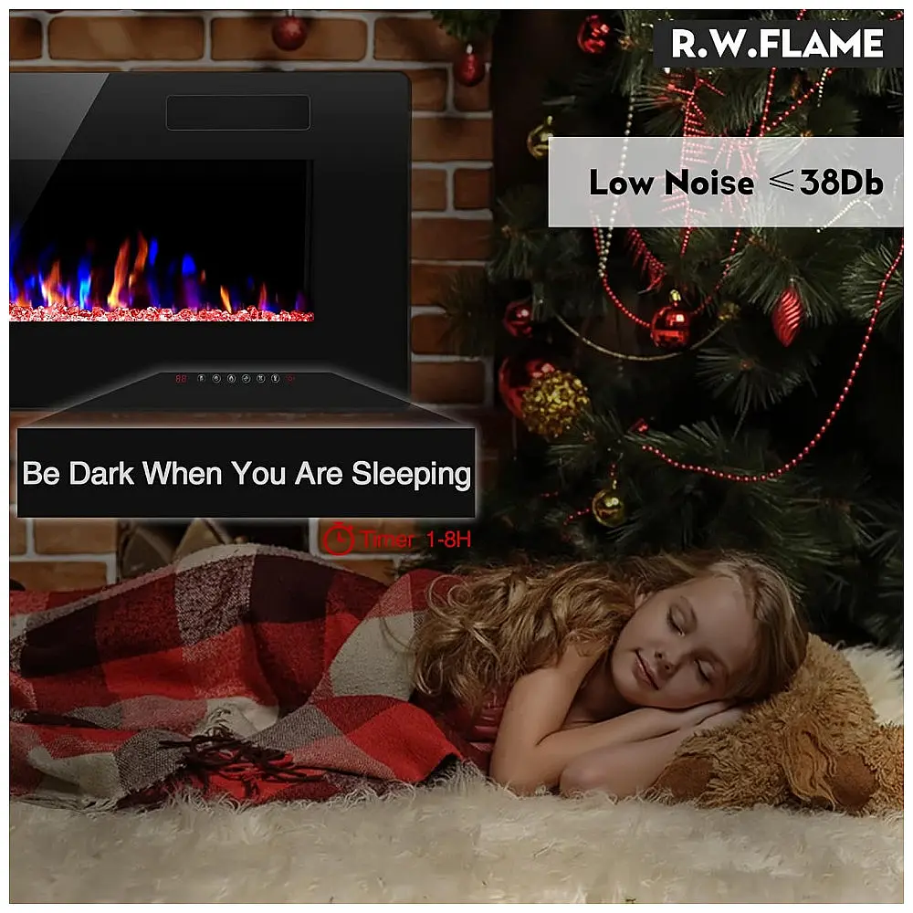 Lareira Elétrica R.W.FLAME 127x46cm 1500W Chamas LED Ajustáveis Embutir 110V — foto 2