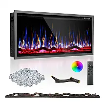 Lareira Elétrica BREEZEHEAT 107x49cm 1500W Chamas LED 12 Cores Embutir 110V