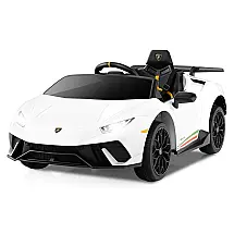 Carro Elétrico Infantil Licenciado Lamborghini Huracan OLAKIDS Branco 12V com Controle Remoto, 2 Velocidades, Suspensão, Bluetooth e USB