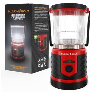 Lanterna LED 400 Lúmens Recarregável USB Alça de Transporte e Gancho Branca e, BLAZIN BISON, Vermelho