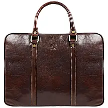 Bolsa Maleta de Couro Unissex para Laptop, TIME RESISTANCE, Marrom