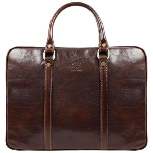 Bolsa Maleta de Couro Unissex para Laptop, TIME RESISTANCE, Marrom