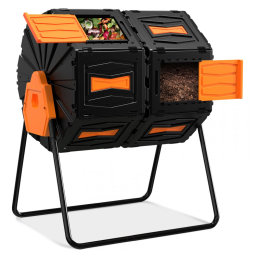 Composteira Rotativa Marcytop Laranja Dupla Câmara 170 L, Estrutura em Aço, Polipropileno Resistente – Uso Externo