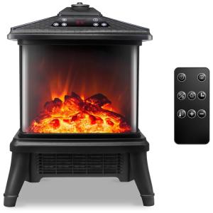 Lareira Elétrica Portátil com Controle Remoto, Efeito de Chamas Realista, 7 Cores e 3 Brilhos, 110V 1500W, TOONLUPAL, Preta