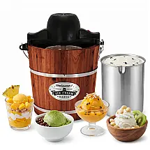 Máquina de Sorvete Elite Gourmet EIM418 Nogueira 4L Modo Vintage Motor Elétrico 240V