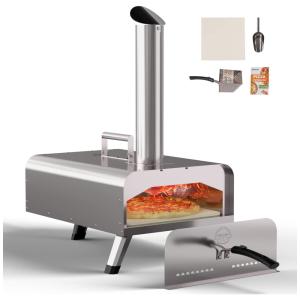 Forno de Pizza a Gás Portátil Aço Inoxidável com Livro de Receitas, UDPATIO, Prata