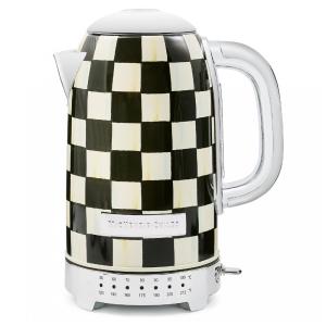 Chaleira elétrica MacKenzie-Childs Sterling Check inox preta e branca 8 xícaras 1500W 110V