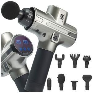 Massageador Pistola Elétrico Profissional Sem Fio 8 Acessórios e 20 Velocidades, HARDNEX, Cinza