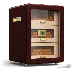 Umidor Grande Capacidade (150 Charutos) - Design de Porta Magnética - Textura de Madeira Nogueira - Estilo Elegante -