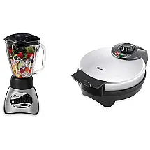 Liquidificador de Bancada com 16 Velocidades e Máquina de Waffles, 110V, Oster 6812001, Prata e Preto