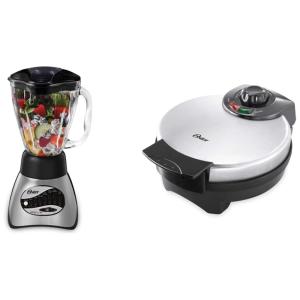 Liquidificador de Bancada com 16 Velocidades e Máquina de Waffles, 110V, Oster 6812001, Prata e Preto