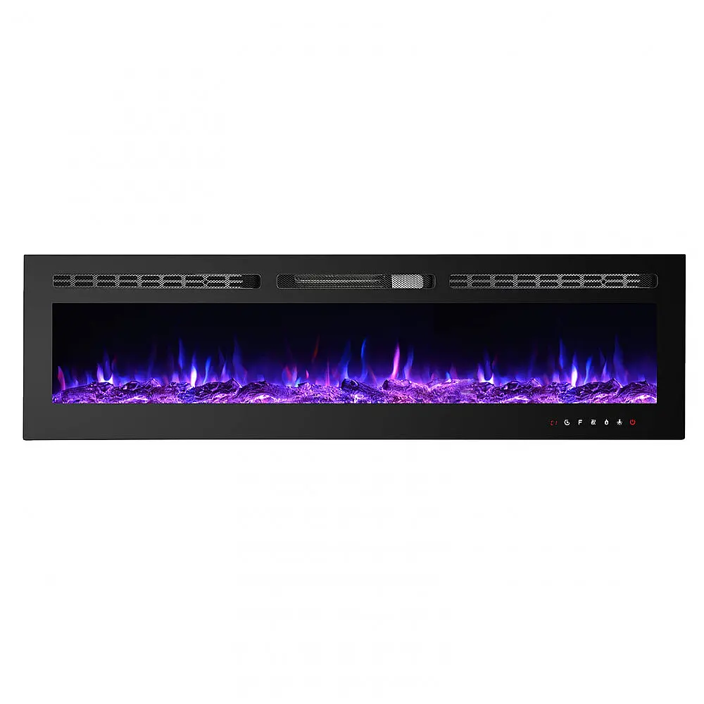 Lareira Elétrica de Embutir A50x152L com Controle Remoto e Tela Sensível ao Toque, 110V, CharaVector, Preta