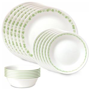 Jogo de Jantar em Vidro Corelle Vitrelle 18 Peças para 6 Pessoas - Resistente a Rachaduras, Estilo Primavera Verde