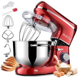 Batedeira de Bancada 6L com 6 Velocidades, Aço Inoxidável, 660W, 110v, KUCCU, Vermelho