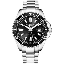 Relógio Masculino Pro Diver Watch Mergulho Coroa de Parafuso 100M Movimento de Quartzo, STUHRLING 3950A.1, Prateado