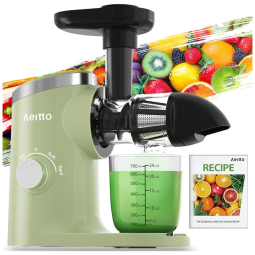 Centrifuga de Frutas com 2 Velocidades, Fácil de Limpar, Inclui Livro de Receitas em Inglês, 110V 150W, Aeitto, Verde Oliva