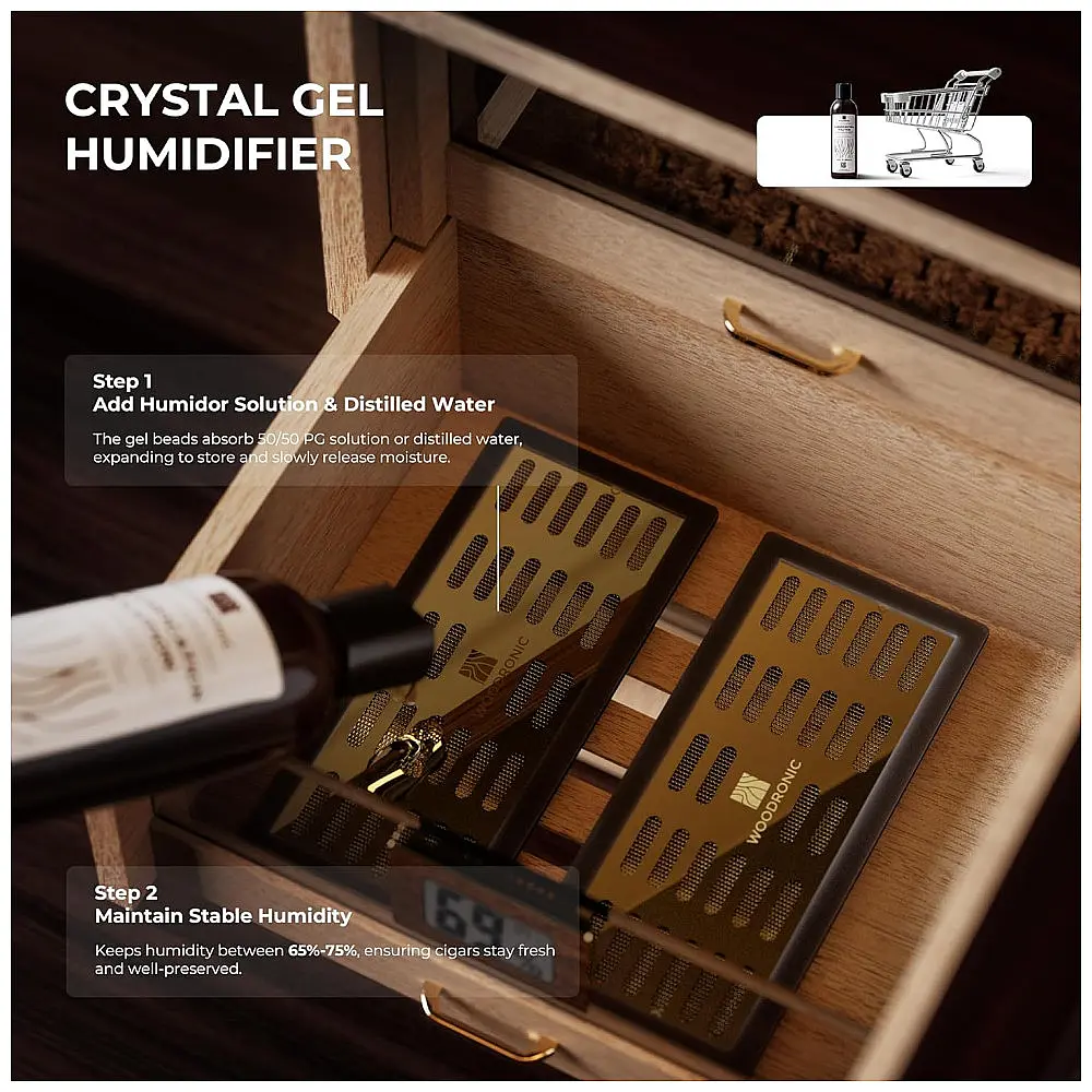 Humidor Woodronic Ébano Brilhante para 150 Charutos com Cedro Espanhol e Higrômetro Digital — foto 3