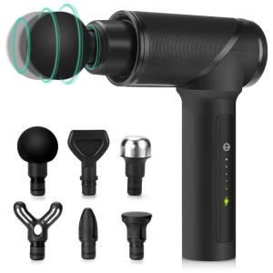 Massageador Pistola Elétrico Profissional Sem Fio com 6 Acessórios e 4 Velocidades Ultra silencioso, MEDCURSOR MMG0201, Preto