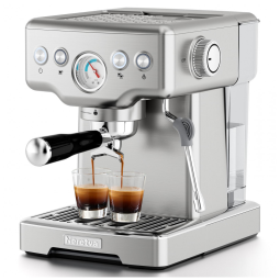 Máquina de Café Expresso 15 Bar com Bocal de Leite e Tanque de Água Removível de 1,8L, 110V 1450W, Neretva, Prata