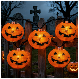 Luzes de corda de abóbora de Halloween, luzes de lanterna de abóbora de 8,5 pés com 10 luzes de abóbora de nylon, luzes de corda de lanterna