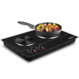 Cooktop Elétrico de Bancada com 2 Queimadores e Controle de Temperatura Ajustável, 110V 1800W, Cusimax, Preto
