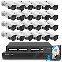 Sistema de Segurança Externa com Fio 16 Canais 4K 8MP NVR HDD de 4TB, 24 Câmeras, GWSECU, Branca