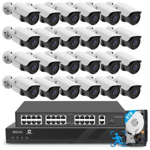 Sistema de Segurança Externa com Fio 16 Canais 4K 8MP NVR HDD de 4TB, 24 Câmeras, GWSECU, Branca