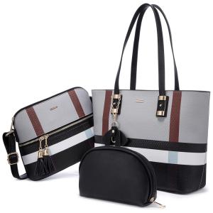 LOVEVOOK Conjunto de Bolsas Feminina de Ombro, Casual para Trabalho, 3 Unidades, Cinza
