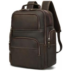 Mochila Masculina para Laptop 39cm 32L de Couro, TAERTII, Marrom Escuro