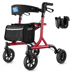 Andador para Idosos e Adultos com Encosto Acolchoado do Assento e Porta Copos, até 136 Quilos, WALK MATE, Vermelho