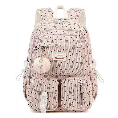 Mochila escolar QHRIDS corduroy rosa