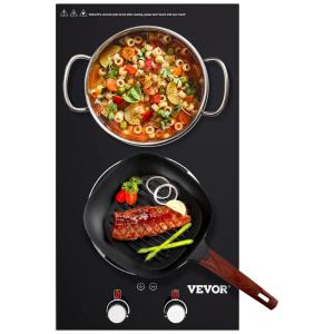 Cooktop Elétrico de Indução com 2 Queimadores, Temporizador, 9 Níveis e Trava para Crianças, em Vidro Cerâmico, 110V, Vevor, Preto