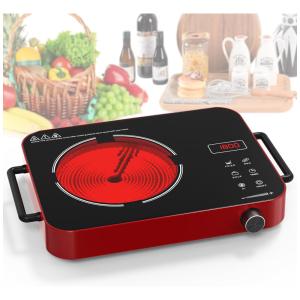 Cooktop Elétrico de Indução Portátil com Queimador Único, 9 Níveis de Potência, Temporizador de 4H e Alças, 110V 1800W, VBGK ID001, Vermelho