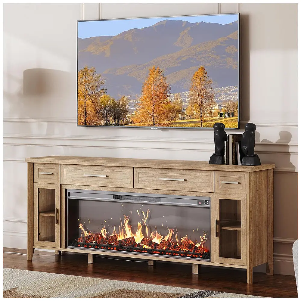 Rack TV Lareira Elétrica BELLEZE 189x78cm 1400W Chamas LED Rústico 110V — foto 3