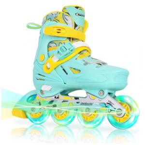 Patins Regulável para Crianças com Rodas Iluminadas para Iniciantes, Tam BR 35 a 39, Nattork, Azul Teal
