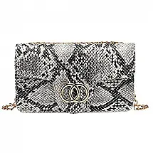 FONETTOS Bolsa Feminina de Ombro com Alça de Corrente Dourada, Preta Cobra