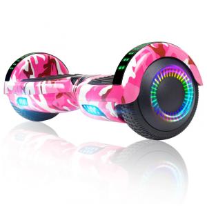 Patinete Elétrico Auto Balanceante FLYINGANT 6,5" Vermelho A03 Camo Pink com Alto-falante e Luzes LED