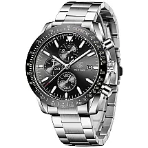 BENYAR BY 5140S Silver Black Relógio Masculino Analógico Quartzo, Prata